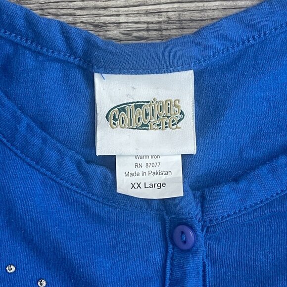 VTG 90s Collections Etc Blue Christmas Baby Jesus Manger Wisemen Cardigan Sz 2XL - Picture 4 of 7